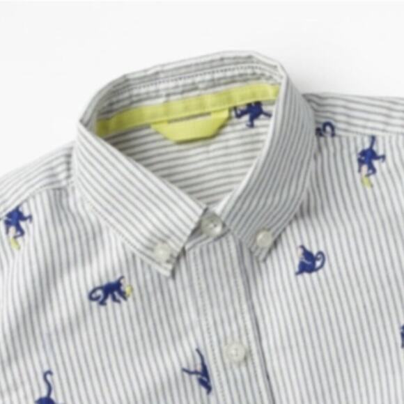 Mini Boden Boys Button Down with Pinstripes and Monkeys Size 6-7 - Picture 4 of 4